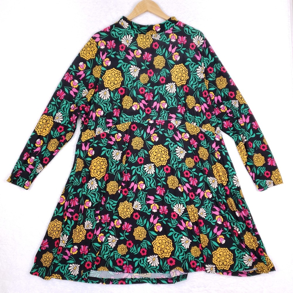 LabelBe Floral Dress Bold Print Long Sleeve Mod Revival Retro Bloom Style L